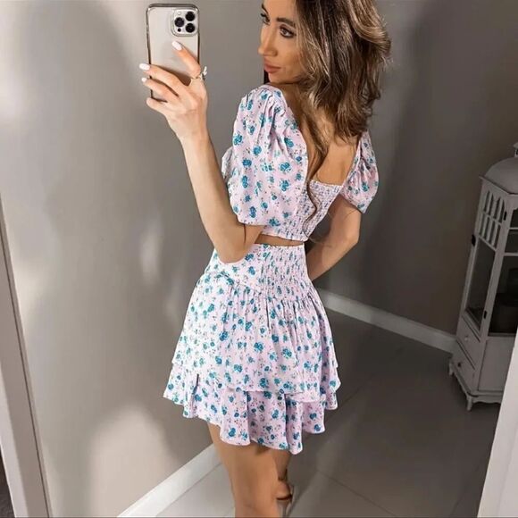 ZARA FLORAL SATIN EFFECT RUFFLED SKIRT - Picture 7 of 15